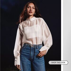 NWT LOFT Satin Cami Mock Neck Blouse Medium in Whisper White